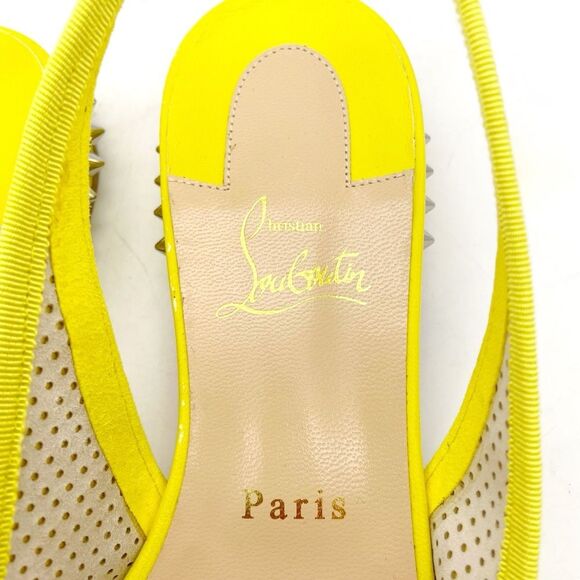 Christian Louboutin Citron Perforated Suede Spiked Hall Slingback Flats Size 40 - Picture 13 of 16
